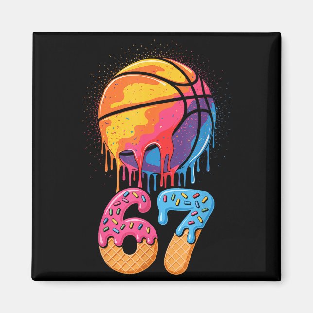 67 Player 67th Birthday Basketball Drip Number Ice Magnet (Framsidan)