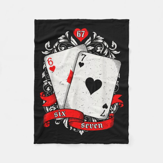 67 Poker Meme Card Art Lucky Hand Retro Aesthetic  Fleecefilt (Framsidan)