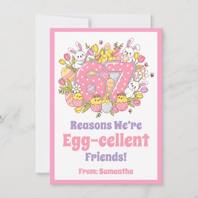 67 Reasons We’re Egg-cellent Friends! Kids Easter Julkort (Framsida)