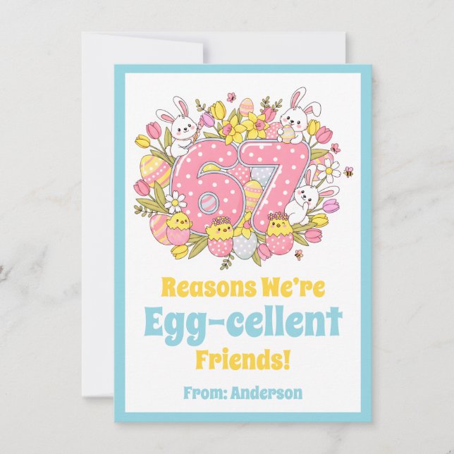 67 Reasons We’re Egg-cellent Friends! Kids Easter Julkort (Framsida)