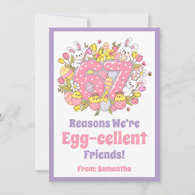 67 Reasons We’re Egg-cellent Friends! Kids Easter Julkort (Framsida)