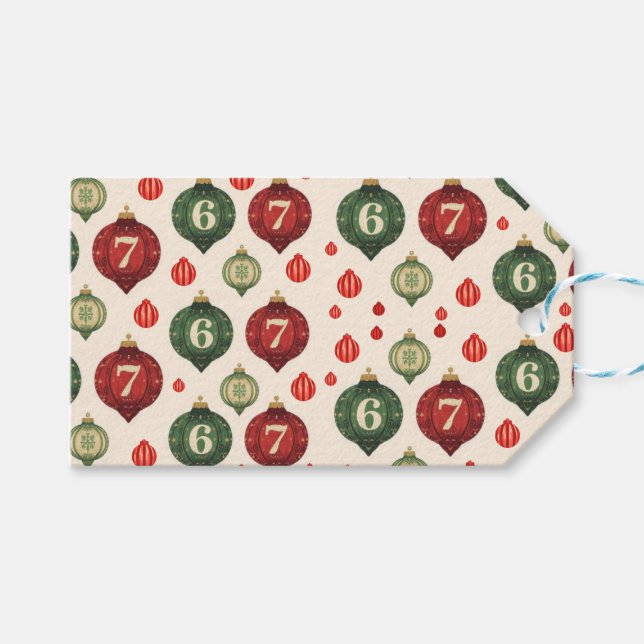 67 Retro Christmas Ornament Wrapping Paper  Presentetikett (Framsidan (Horisontell))