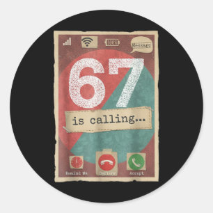 67 Ringde Roligt Gen Z Slang Meme Telefon Skärm Runt Klistermärke