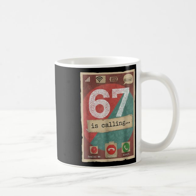 67 ringer rolig Gen Z-slang meme telefon skärm  Kaffemugg (Höger)