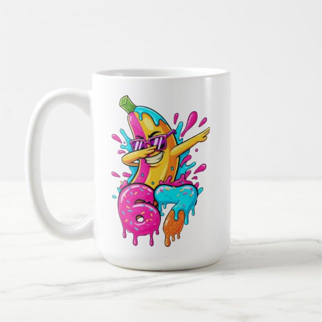 67 Rolig Baseball Dabbing Banana 6 7 Droppande Is  Kaffemugg (Vänster)