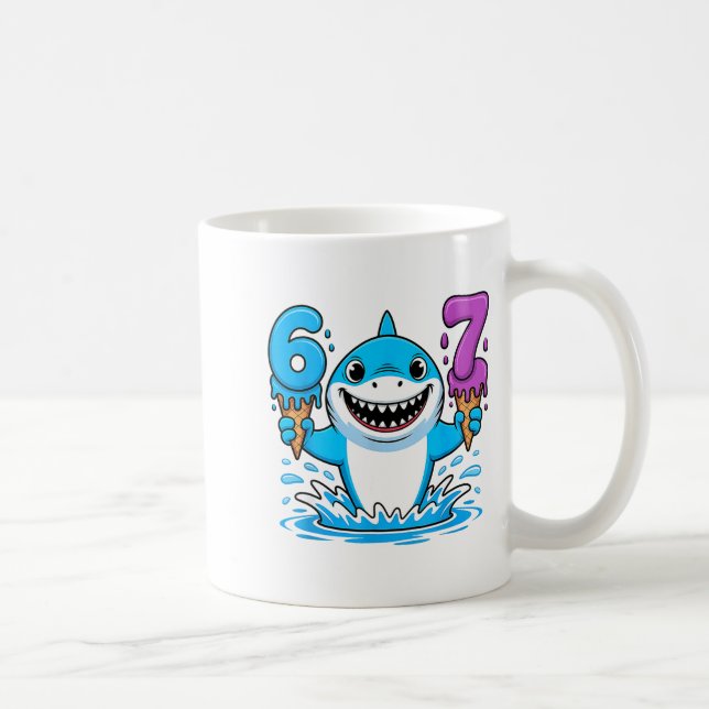 67 Shark Six Seven Ice Cream Drip Funny Gen Alpha  Kaffemugg (Höger)