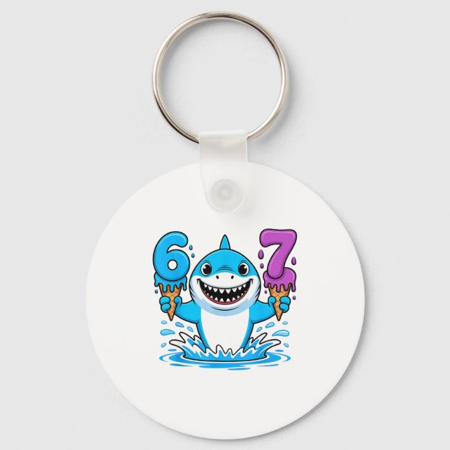 67 Shark Six Seven Ice Cream Drip Funny Gen Alpha  Nyckelring (Framsida)