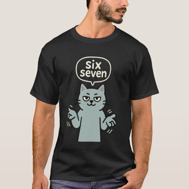 67 Six Seven 6-7 Blågrå Katt - Barn Spelande Hjärn T Shirt (Framsida)