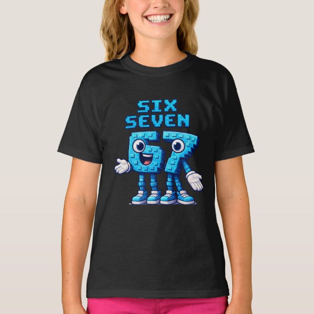 67 Six Seven Blue Retro Pop Culture T Shirt (Framsida)