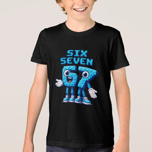 67 Six Seven Blue Retro Pop Culture T Shirt (Framsida)