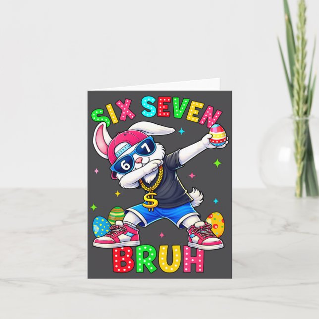 67 Six Seven Bruh Dabbing Kanin Med Sungles Påsk Kort (Framsida)