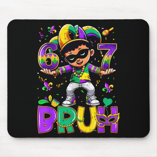 67 Six Seven Bruh Mardi Gras Narrhatt Pärlor Fleu Musmatta (Framsidan)