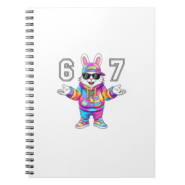 67 Six Seven Bunny Tie Dye Påskdag 67 Meme Män  Anteckningsbok (Framsidan)