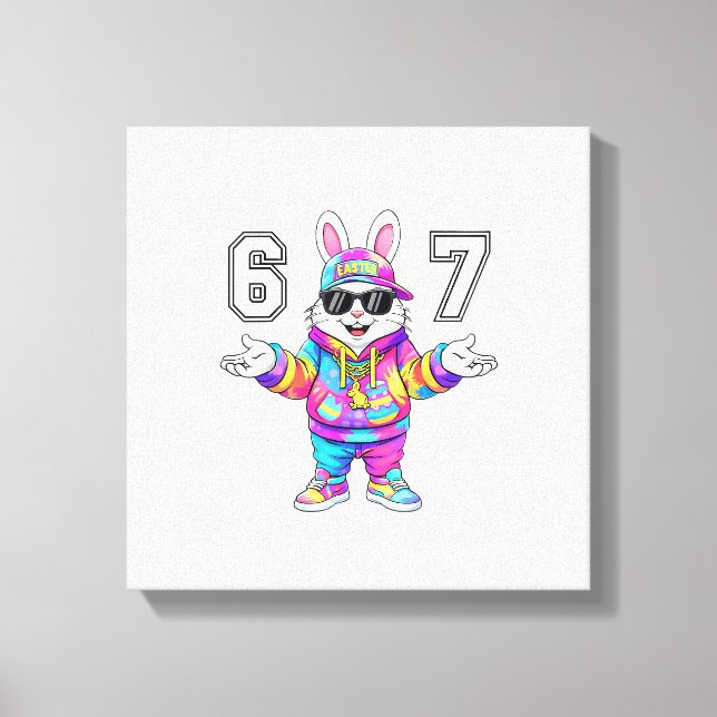 67 Six Seven Bunny Tie Dye Påskdag 67 Meme Män  Canvastryck (Framsida)