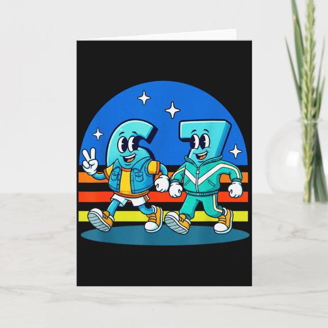 67 Six Seven Fun Meme Funny Design Kids School  Kort (Framsida)