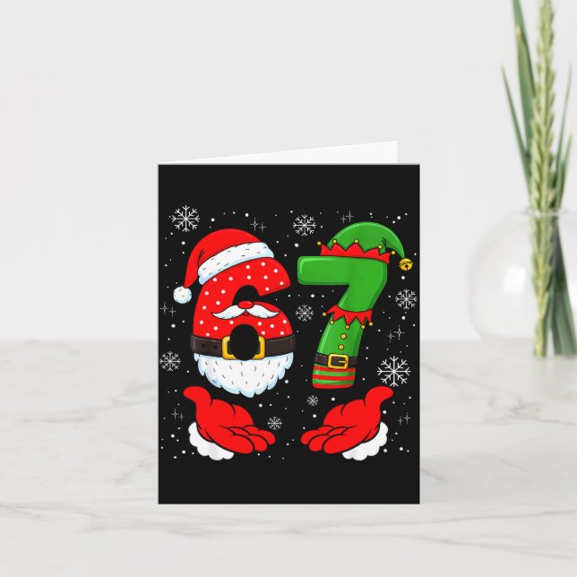 67 Six Seven Funny Santa Hand 6 7 Meme Christmas M Kort (Framsida)