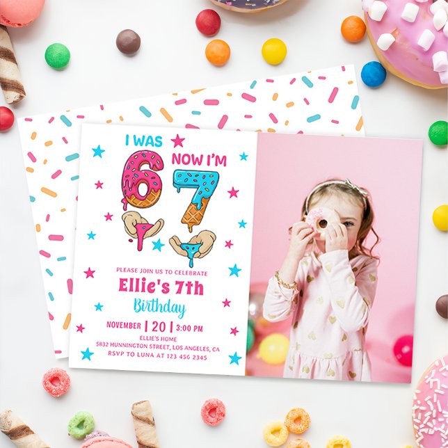 67 Six Seven Girl Birthday Photo Invitation Inbjudningar (Skapare uppladdad)