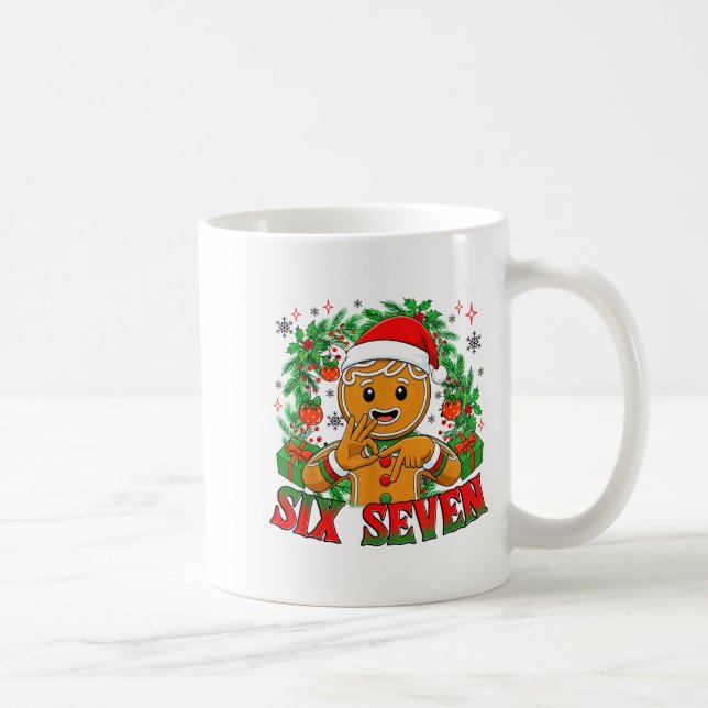 67 Six Seven Meme Funny Xmas Gingerbread Hand Sign Kaffemugg (Höger)