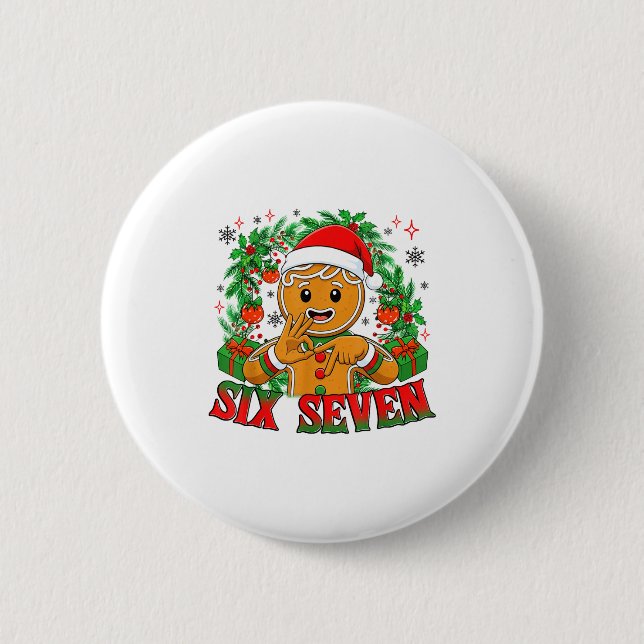 67 Six Seven Meme Funny Xmas Gingerbread Hand Sign Knapp (Framsida)