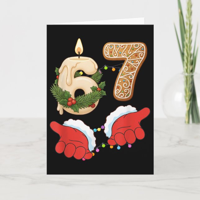 67 Six Seven Meme Jul Ljus Gingerbread Gen Kort (Framsida)
