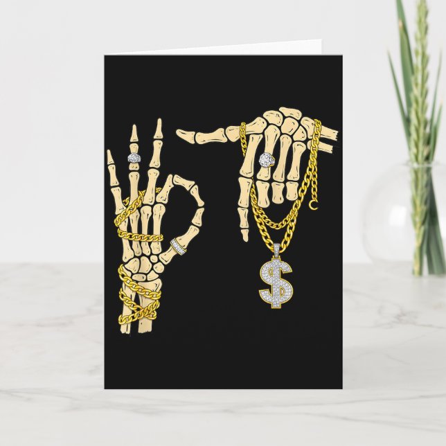 67 Six Seven Meme Nyhet Skelett Hand Bling Chaj Kort (Framsida)