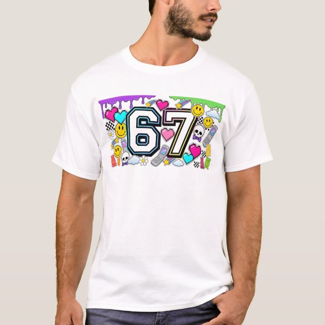 67 Six Seven Retro Y2K Estetik  T Shirt (Framsida)