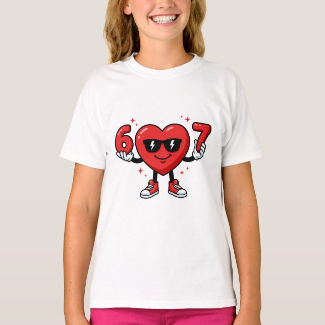 67 Six Seven Röd Alla Hjärtans Dag T Shirt (Framsida)