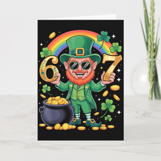 67 Six Seven Rolig 6 7 Meme St Patricks Day Leprec Kort (Framsida)