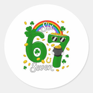 67 Six Seven Rolig 6 7 Meme St Patricks Day Leprec Runt Klistermärke
