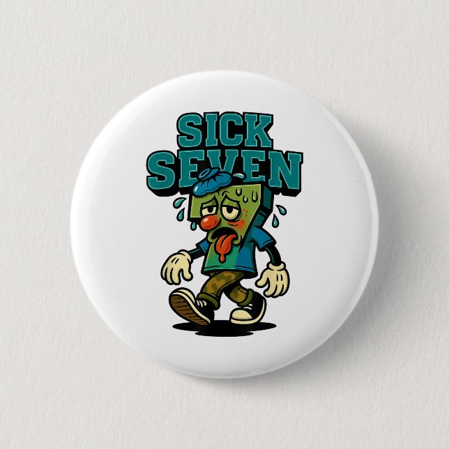 67 Sjuk Seven Halloween-kostym Roligt ordspel Flic Knapp (Framsida)