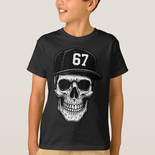 67 Skull Halloween Brainrot Meme Six Seven Kids Sk T Shirt (Framsida)