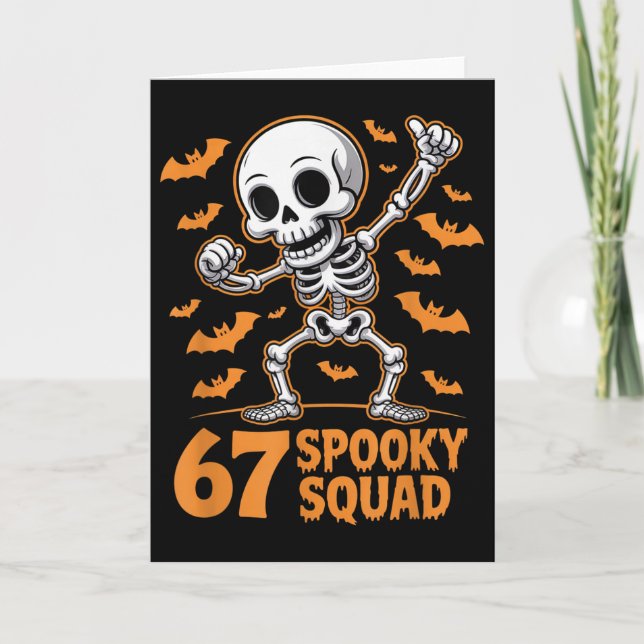 67 Spooky Squad Halloween Skeleton 6 7 Meme Six Se Kort (Framsida)