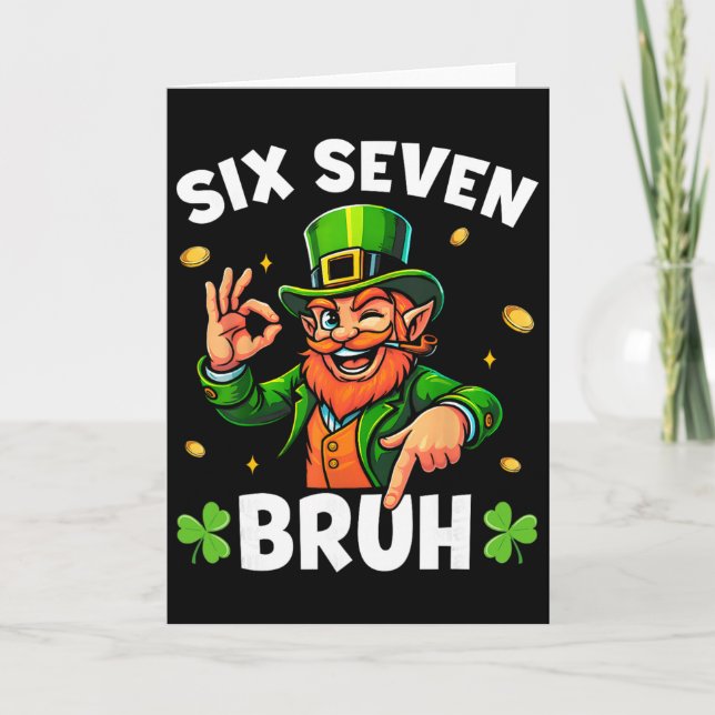 67 St Patricks Roliga Six Seven Meme Leprechaun Po Kort (Framsida)