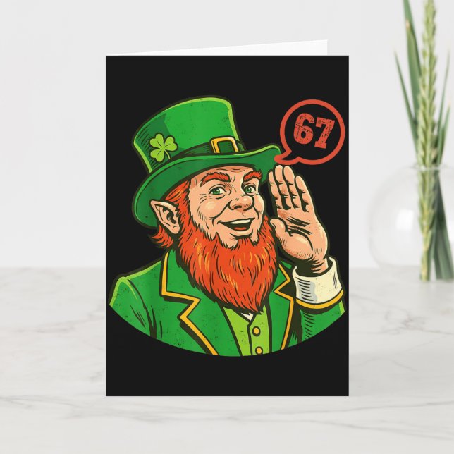 67 St Patricks Roliga Six Seven Meme Leprechaun Po Kort (Framsida)