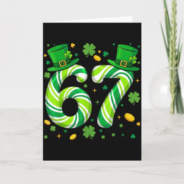 67 St Patricks Roliga Six Seven Meme Leprechaun Po Kort (Framsida)