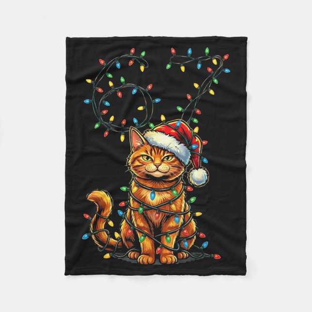 67 Tabby Orange Cat Christmas Santa Hat Six Seven  Fleecefilt (Framsidan)