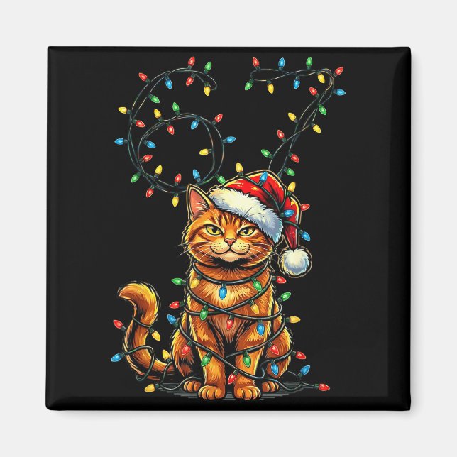 67 Tabby Orange Cat Christmas Santa Hat Six Seven  Magnet (Framsidan)
