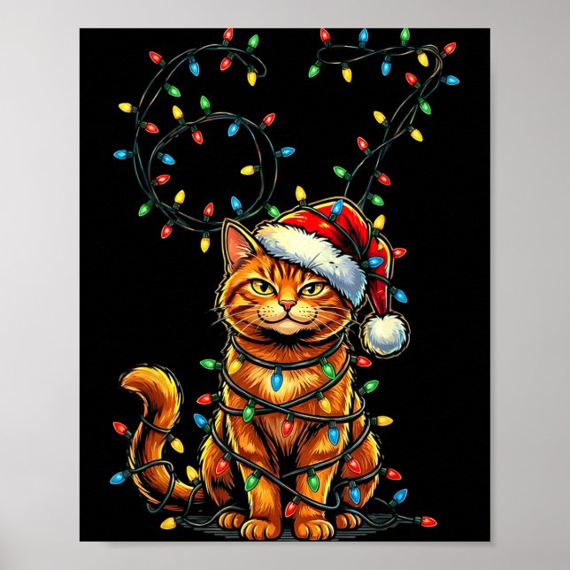 67 Tabby Orange Cat Christmas Santa Hat Six Seven  Poster (Framsidan)