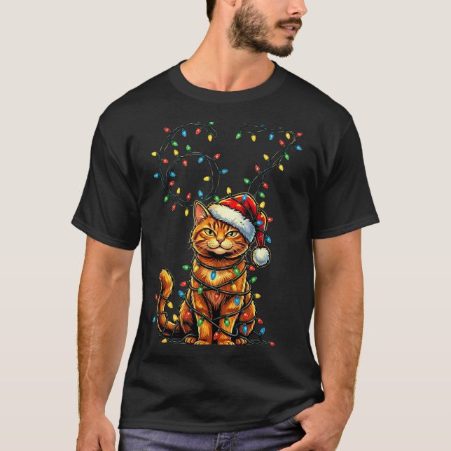 67 Tabby Orange Cat Christmas Santa Hat Six Seven  T Shirt (Framsida)