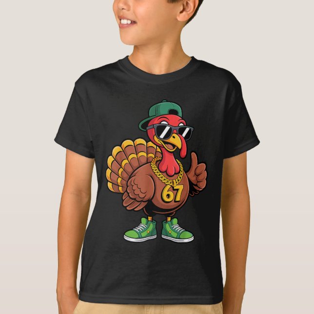 67 Thanksgiving Funny Turkey Wearing Cap Sungles S T Shirt (Framsida)