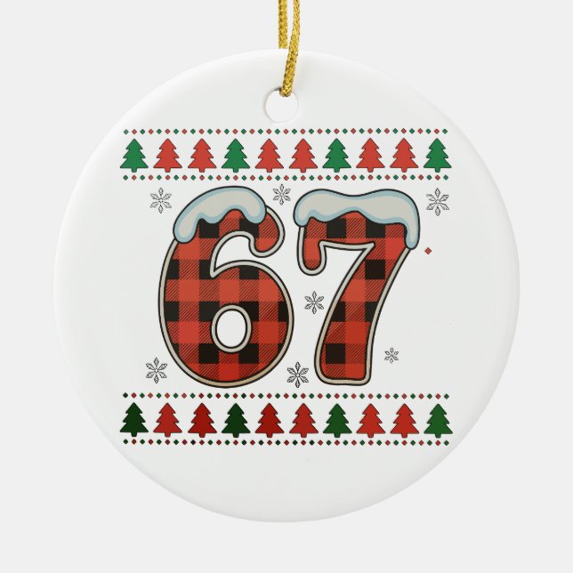 67 Ugly Christmas Xmas Red Buffalo Plaid Holiday Julgransprydnad Keramik (Framsidan)