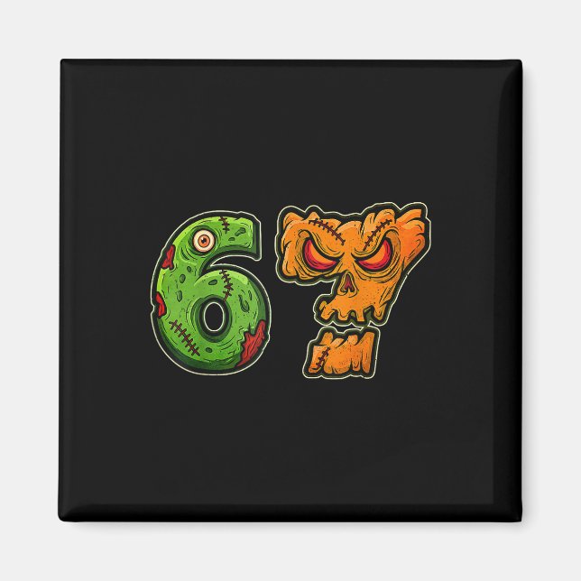 67 Zombie Pumpkin Six Seven Halloween Meme Costume Magnet (Framsidan)