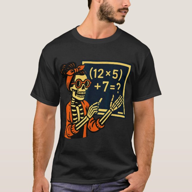 67eacher Halloween Skeleton Si Seven Meme Brainrot T Shirt (Framsida)