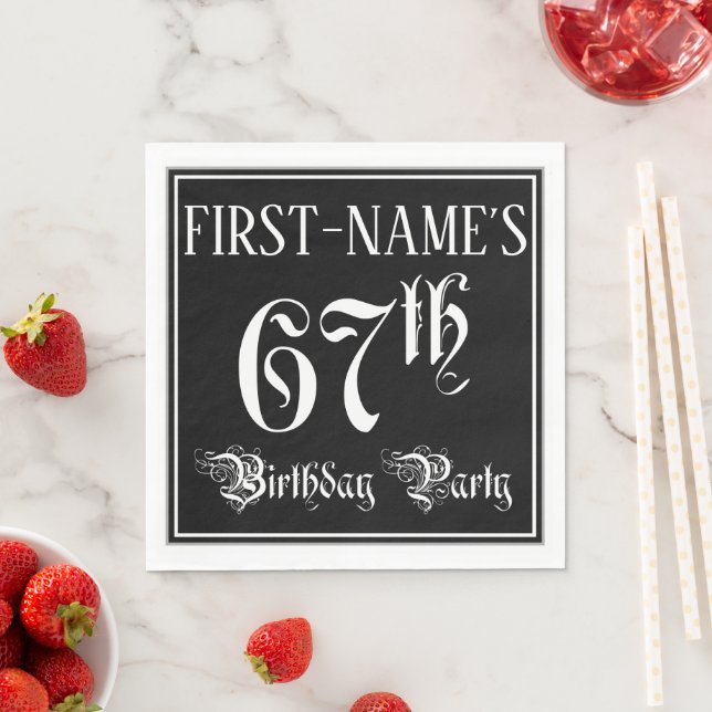 67th Birthday Party — Fancy Script + Custom Name Pappersservett (Insitu)