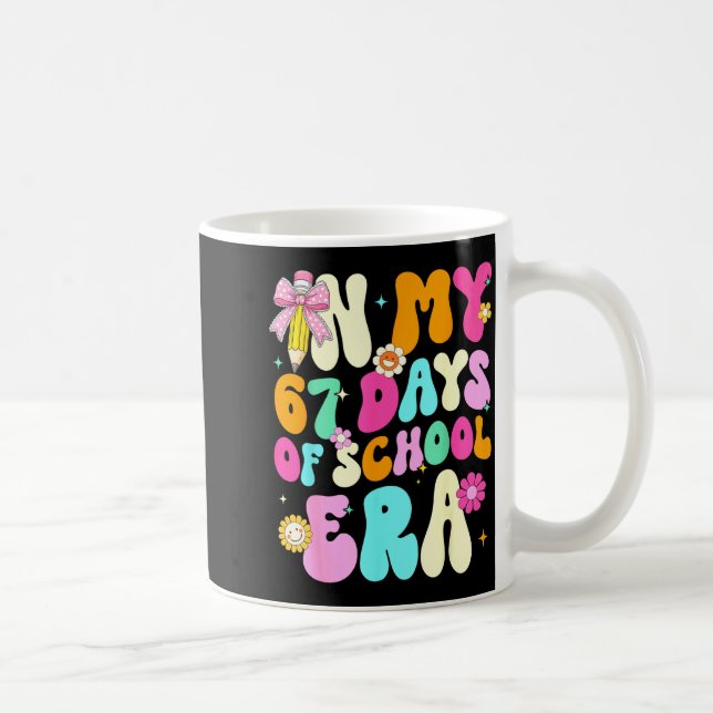 67th Day Of School 67 Days Pencil Coquette Bow Mem Kaffemugg (Höger)
