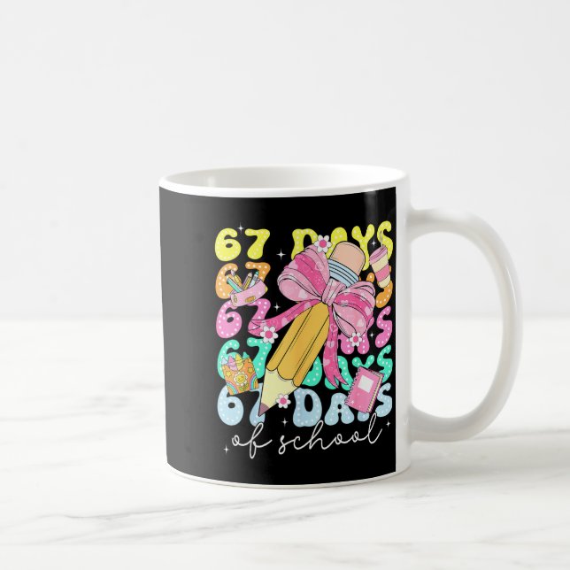 67th Day Of School 67 Days Pencil Coquette Bow Mem Kaffemugg (Höger)
