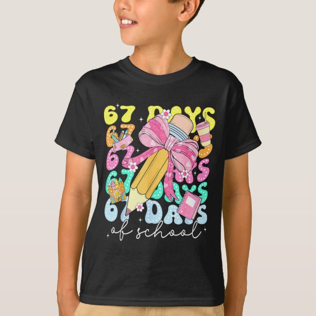 67th Day Of School 67 Days Pencil Coquette Bow Mem T Shirt (Framsida)