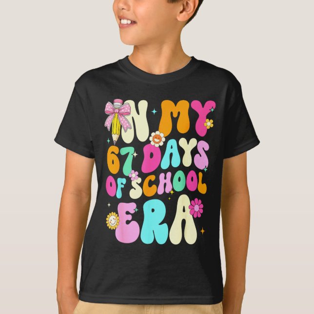 67th Day Of School 67 Days Pencil Coquette Bow Mem T Shirt (Framsida)