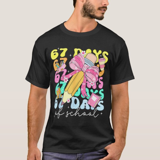 67th Day Of School 67 Days Pencil Coquette Bow Mem T Shirt (Framsida)