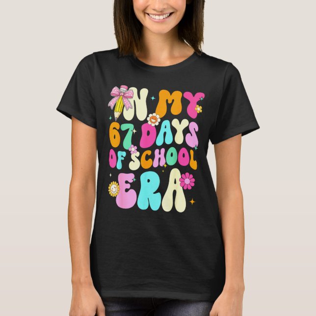 67th Day Of School 67 Days Pencil Coquette Bow Mem T Shirt (Framsida)